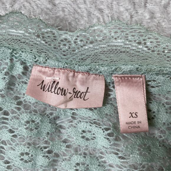Willow Root Y2K Floral Lace Overlay Top Women XS Sage Green Coquette Cottagecore - Picture 8 of 9